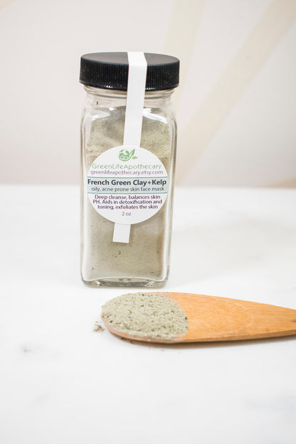 French Green Clay & Kelp Face Mask – Acne Treatment Mask for Oily Skin | acne-prone skin | Pore Detox | GreenLife Apothecary