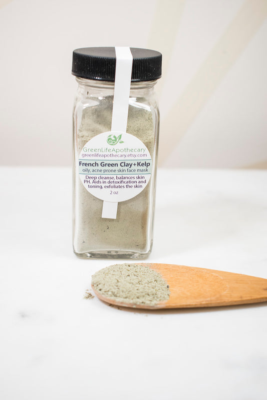 French Green Clay & Kelp Face Mask – Acne Treatment Mask for Oily Skin | acne-prone skin | Pore Detox | GreenLife Apothecary