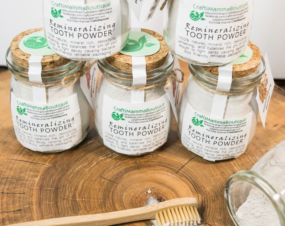 Natural Tooth cleaning Powder, mineral rich, detoxifying, ZERO WASTE packaging, in Glass Jar, NON toxic oral care, fluoride free